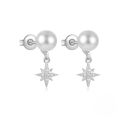 wholesale S925 Sterling Silver Star Moon Pearl Moonstone Zircon Inlaid Stud Earrings,-0-10
