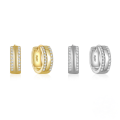 wholesale S925 Sterling Silver Double Row Zircon-studded Polished Hoop Earrings, Hot-selling Trendy Women's Ear Jewelry-0-0