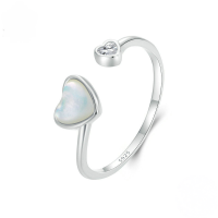 wholesale S925 Sterling Silver Plated White Gold Adjustable Heart Ring For Valentine's Day-undefined
