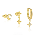 wholesale S925 Sterling Silver Wholesale Set Of Star And Moon Micro-inlaid Zirconia Earrings, Women's Unique Euro-american Design-0-0