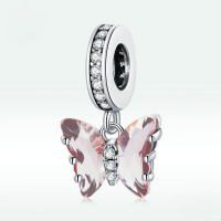 wholesale Sterling silver S925 resin zircon aurora butterfly pendant bracelet, unique insect charm.-undefined