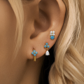 wholesale S925 Sterling Silver Fashion Floral Teardrop Crystal Turquoise C-shaped Earring Set, Hot Selling-0-2