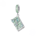 wholesale Sterling Silver S925 Tarot Lovers Pendant, Pink Enamel Card Charm Bracelet-0-15