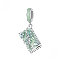 wholesale Sterling Silver S925 Tarot Lovers Pendant, Pink Enamel Card Charm Bracelet-undefined