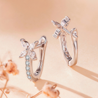 wholesale 925 Sterling Silver Flower Cubic Zirconia Huggie Hoop Earrings For Women-undefined