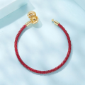 wholesale 925 Sterling Silver Gold Plated Braided Leather Bracelet Engraved Ball Charm For Women Men-0-2