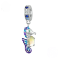 wholesale 925 Sterling Silver Moonstone Iridescent Seahorse Pendant Ocean-themed Charm Beads-0-0