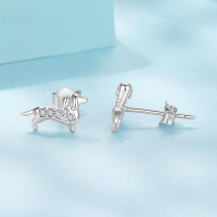 wholesale S925 Silver Plated With White Gold Cubic Zirconia Novelty Dachshund Earrings-undefined