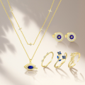 wholesale S925 Sterling Silver Evil Eye Necklace Set With French-style Flower Ring And Zircon Earrings-0-1