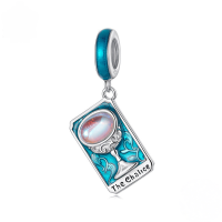 wholesale Sterling Silver S925 Tarot Lovers Pendant, Pink Enamel Card Charm Bracelet-undefined