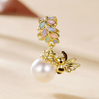 wholesale S925 Silver Autumn Bee Pendant Handmade Pearl Bead Bracelet Loose Beads-undefined