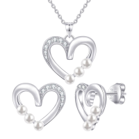 wholesale S925 silver heart earring necklace set for women, customizable jewelry-undefined