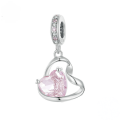 wholesale Sterling Silver 925 Heart Ribbon Bracelet Pendant Charms Beads-0-0