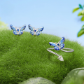wholesale 925 Sterling Silver Blue Enamel Butterfly Cubic Zirconia Stud Earrings For Women-0-1