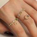 wholesale S925 Sterling Silver Colored Zircon Star Moon Ring, French-style, Niche, Exquisite, Sweet Flower Jewelry For Cross-border Wholesale-0-2