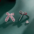 wholesale 925 Sterling Silver Pink Star Bow Stud Earrings For Women Girls-0-2