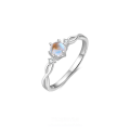 wholesale S925 Sterling Silver Couple Rings With Moonstone And Zircon, Featuring An Elegant Intertwined Line Design-0-0
