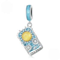 wholesale Sterling Silver S925 Tarot Lovers Pendant, Pink Enamel Card Charm Bracelet-undefined
