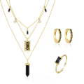 wholesale Sterling Silver S925 Tarot Necklace With Vintage Crystal Pendant, Black Zircon Ring And Earrings Set For Women-0-0