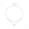 wholesale Sterling Silver S925 Plated White Gold Double Layered Moissanite Pendant Necklace-0-0