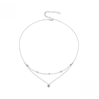 wholesale Sterling Silver S925 Plated White Gold Double Layered Moissanite Pendant Necklace-undefined