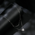 wholesale 925 Sterling Silver Layered Heart Cubic Zirconia Pendant Beaded Chain Necklace For Women-0-2