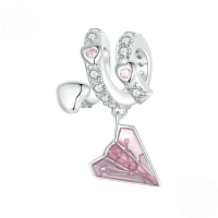 wholesale S925 Sterling Silver Plated White Gold Pink Paper Airplane Love Letter Pendant Charm Bracelet-undefined