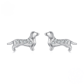 wholesale S925 Silver Plated With White Gold Cubic Zirconia Novelty Dachshund Earrings-0-0