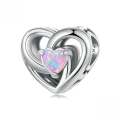 wholesale 925 Sterling Silver Heart Charm Pink Created Opal Bead For Bracelet-0-0