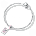wholesale Sterling Silver S925 Tarot Lovers Pendant, Pink Enamel Card Charm Bracelet-0-2