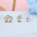 wholesale 925 Sterling Silver Orchid Flower Stud Earrings With Pear Cut Yellow Cubic Zirconia For Women-0-1
