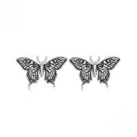 wholesale 925 Sterling Silver Black Plated Butterfly Stud Earrings For Women Vintage Jewelry-undefined