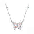 wholesale 925 Sterling Silver Butterfly Pendant Necklace With Pink Cubic Zirconia For Women-0-0