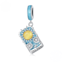 wholesale Sterling Silver S925 Tarot Lovers Pendant, Pink Enamel Card Charm Bracelet-undefined