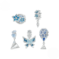 wholesale 925 Sterling Silver Blue Flower Butterfly Hot Air Balloon Cubic Zirconia Dangle Charms For Bracelets-0-0