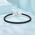wholesale 925 Sterling Silver Gold Plated Braided Leather Bracelet Engraved Ball Charm For Women Men-0-4