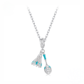wholesale 925 Sterling Silver Blue Badminton Shuttlecock Racket Charm Pendant Necklace With Cubic Zirconia-0-0