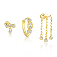 wholesale S925 Sterling Silver Cross-border Geometric Round Zircon-inlaid Earrings For Women With Minimalist Design And Tassel Set-Single three-piece combination pack