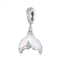 wholesale 925 Sterling Silver Opal Mermaid Tail Dangle Charm With Cubic Zirconia For Bracelet-undefined