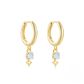 wholesale S925 Sterling Silver Star Opal Inlaid With Zircon Fire Opal Ear Hoops, Hot Cross-borderins Style Earrings-0-0
