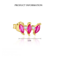 wholesale S925 Sterling Silver French-style Heart-shaped Zircon Earrings With Colorful Zircons, Sweet And Exquisite Set-E4838-Gold/Single 3 Zirconium 925 Silver