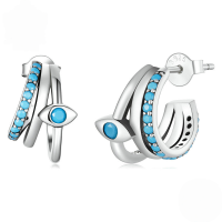 wholesale 925 Sterling Silver Turquoise Evil Eye Hoop Earrings For Women-undefined