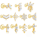 wholesale S925 Sterling Silver Geometric Zirconia Opal Marquise Stud Earrings With Threaded Flat Back-0-0