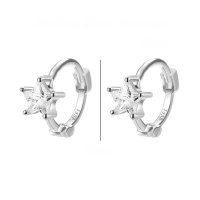 wholesale 925 Silver Women's Four-leaf Clover Heart-shaped Pure Silver Non-removable Ear Cuff Hoop Earrings-Five-pointed star white diamond sterling silver earrings