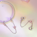 wholesale S925 sterling silver pink heart safety chain charm bracelet-0-3