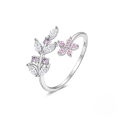 wholesale 925 Sterling Silver Pink Floral Leaf Creative Open Ring With Marquise Zircon, Unique Design-0-4