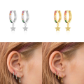 wholesale S925 Sterling Silver Colored Zircon Star Earrings With Hoop, Trendy Cross-border Fashion-0-1