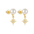 wholesale S925 Sterling Silver Star Moon Pearl Moonstone Zircon Inlaid Stud Earrings,-0-9