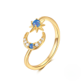 wholesale S925 Sterling Silver Adjustable Stackable Star And Moon Opal Necklace And Ring Set-0-1