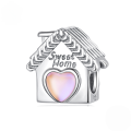 wholesale 925 Sterling Silver Sweet Home House Charm Pink Opal Heart Bead For Bracelet-0-0